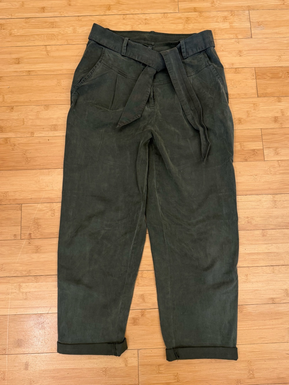 Twill Green Oliver Bonas straight leg Trousers with tie waist